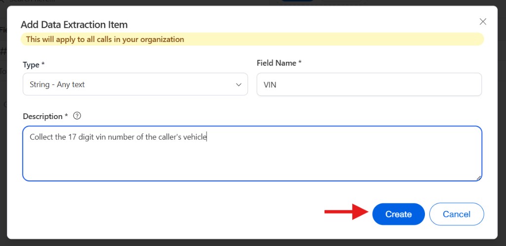 Create button to save Data Extraction Item