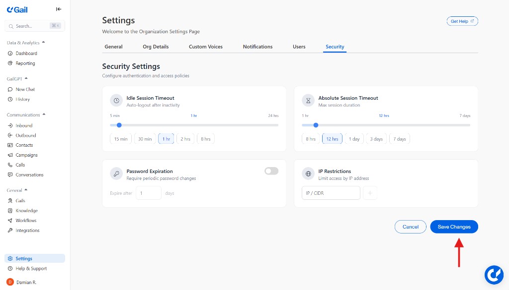 Save Changes Max Session