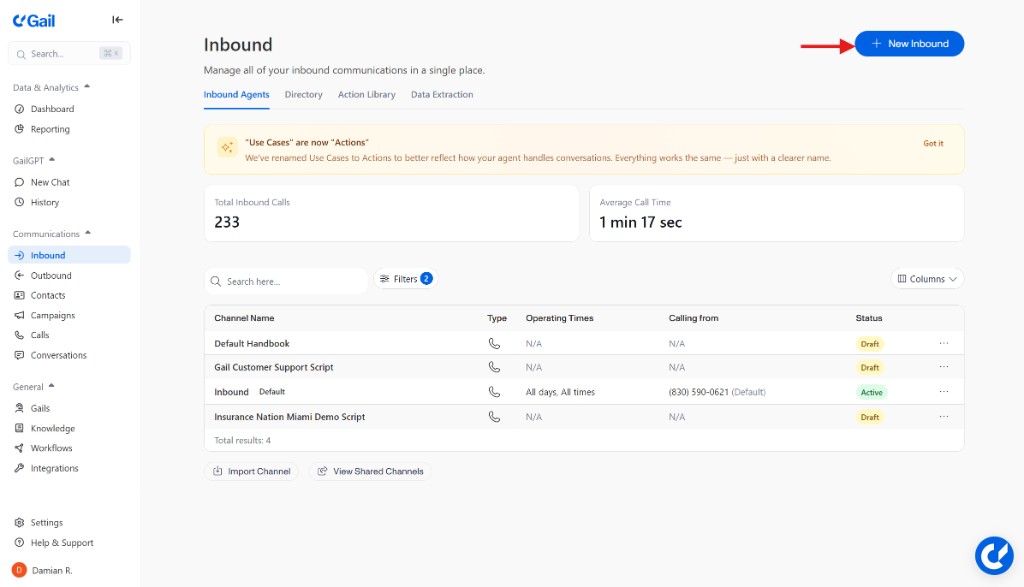 Inbound Agents tab