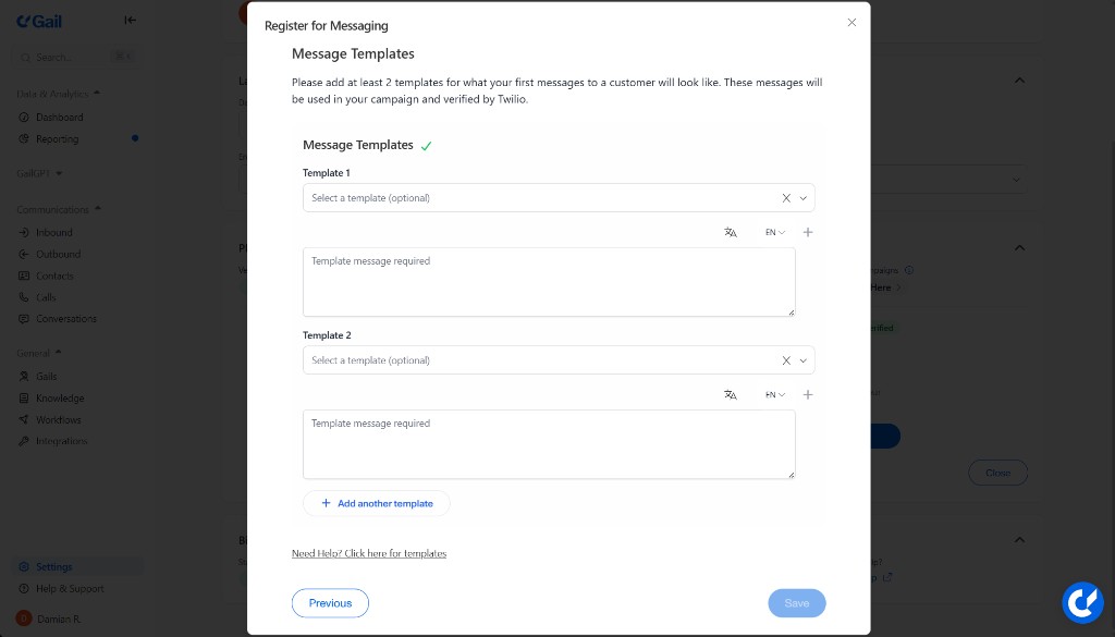 Message Templates Modal