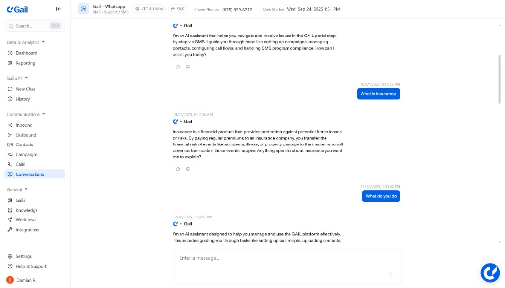 SMS conversation example