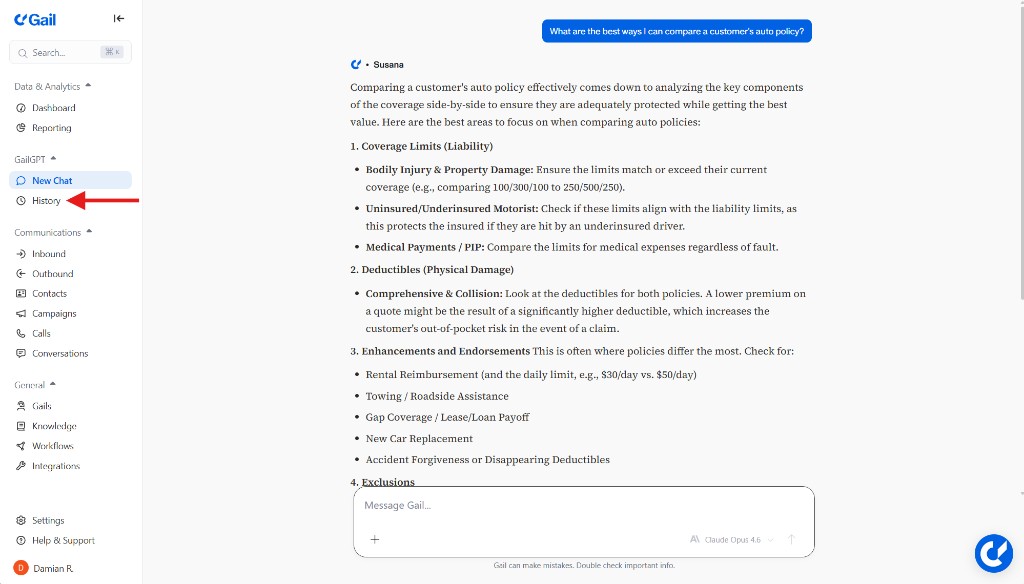 History in the left sidebar