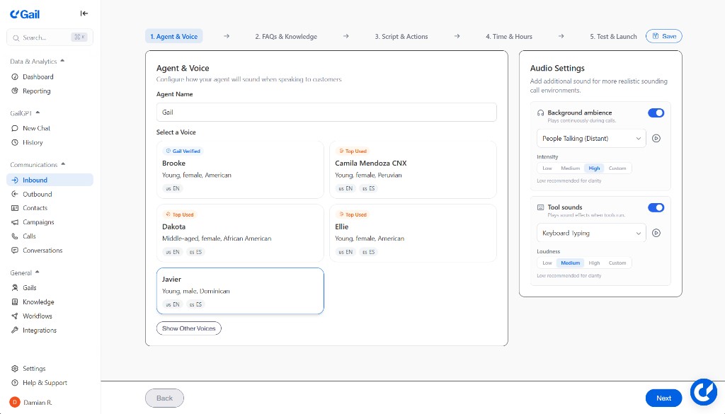 Agent & Voice selection