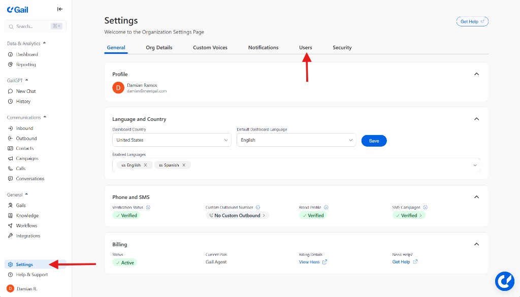 Settings User Navigation