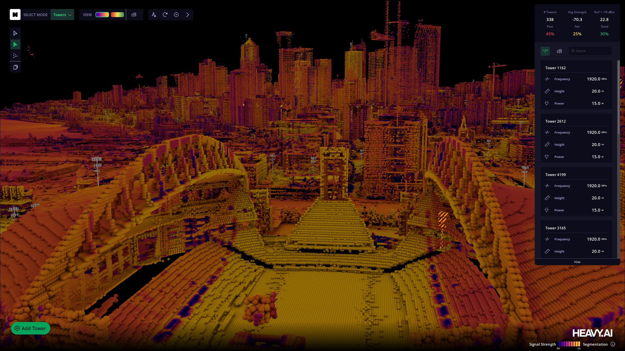 Output of RF Propagation for Seattle using HeavyRF Omniverse integration
