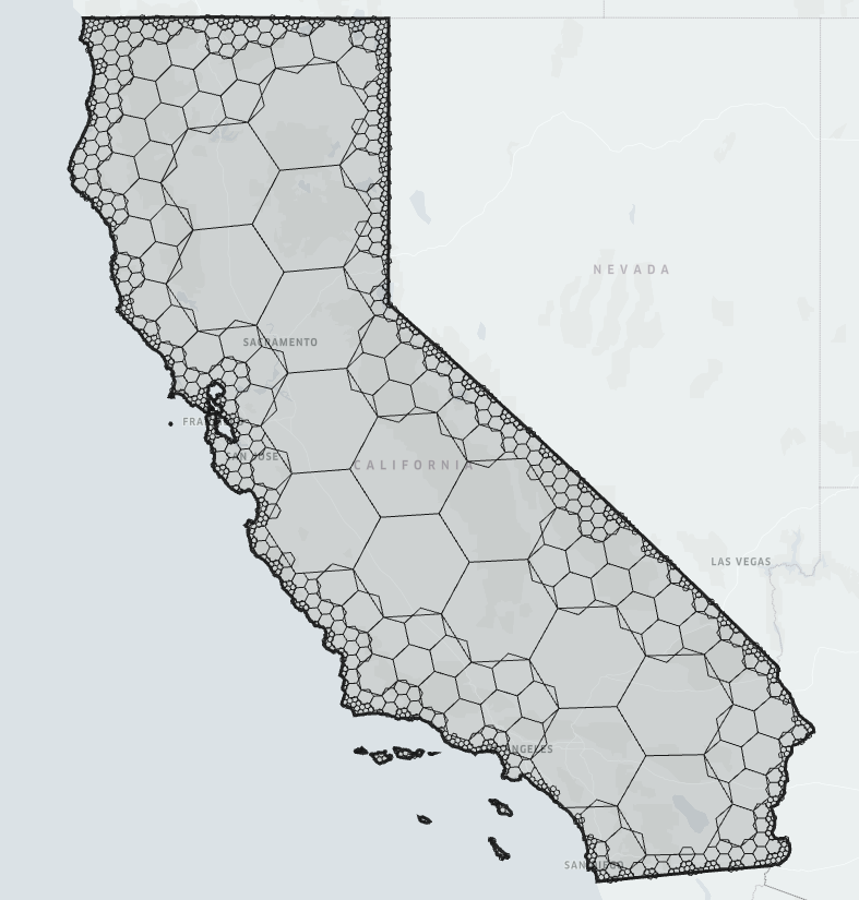 A multi-scale tesselation of California into Uber h3 hexagons