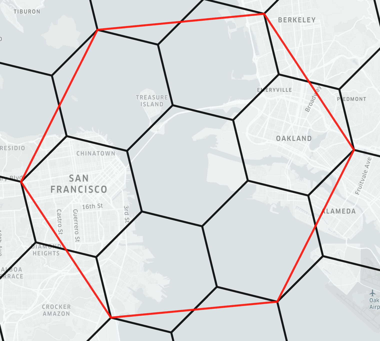 Hexagons at varying scales do not nest cleanly