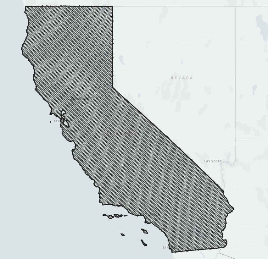 A single-scale tessellation of California into Uber h3 hexagons