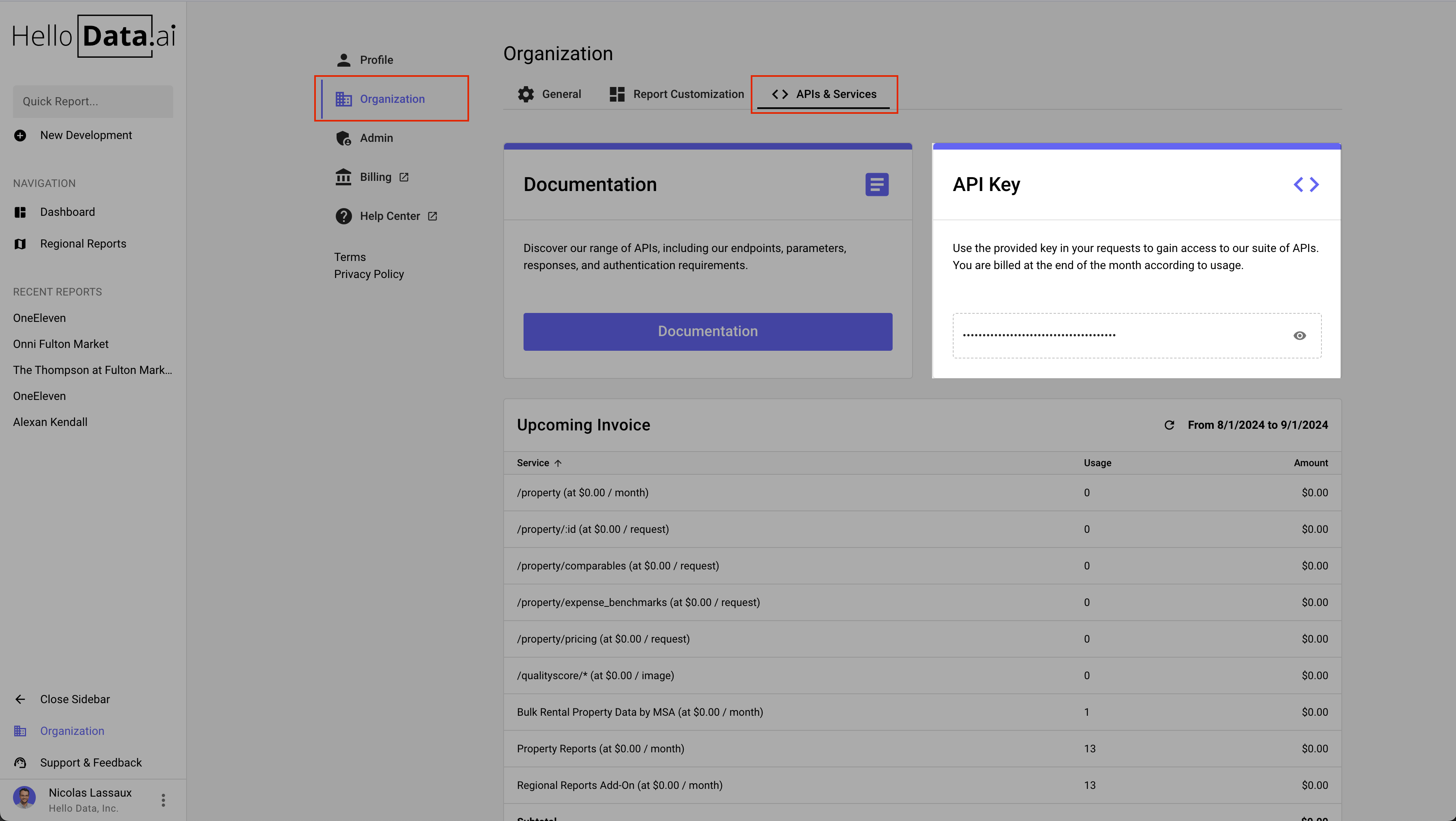 Access your API key in the API section of the platform