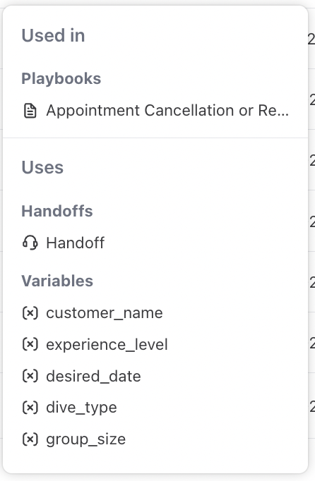 Playbook dependency breakdown in the detail panel
