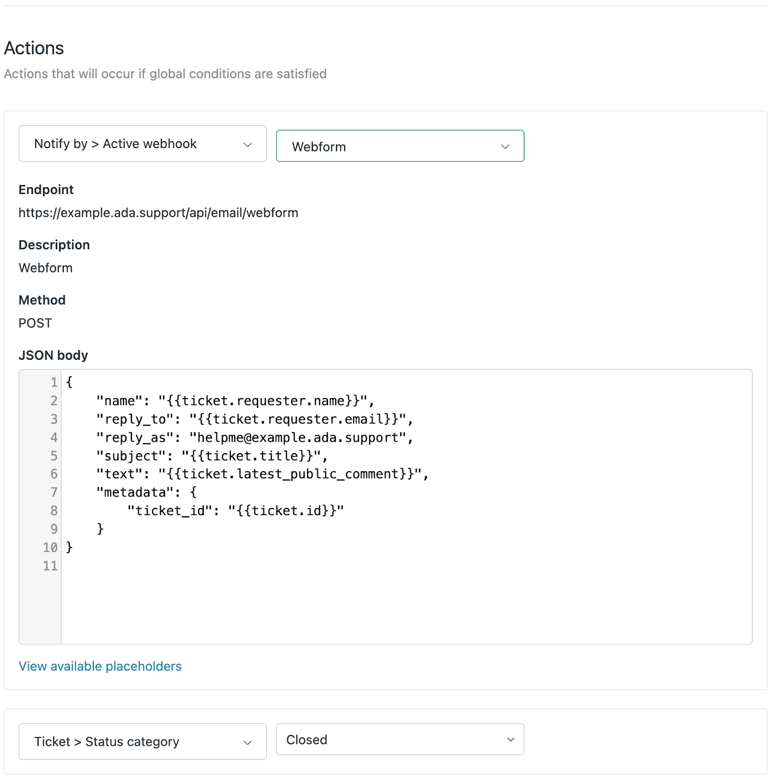 Zendesk actions example