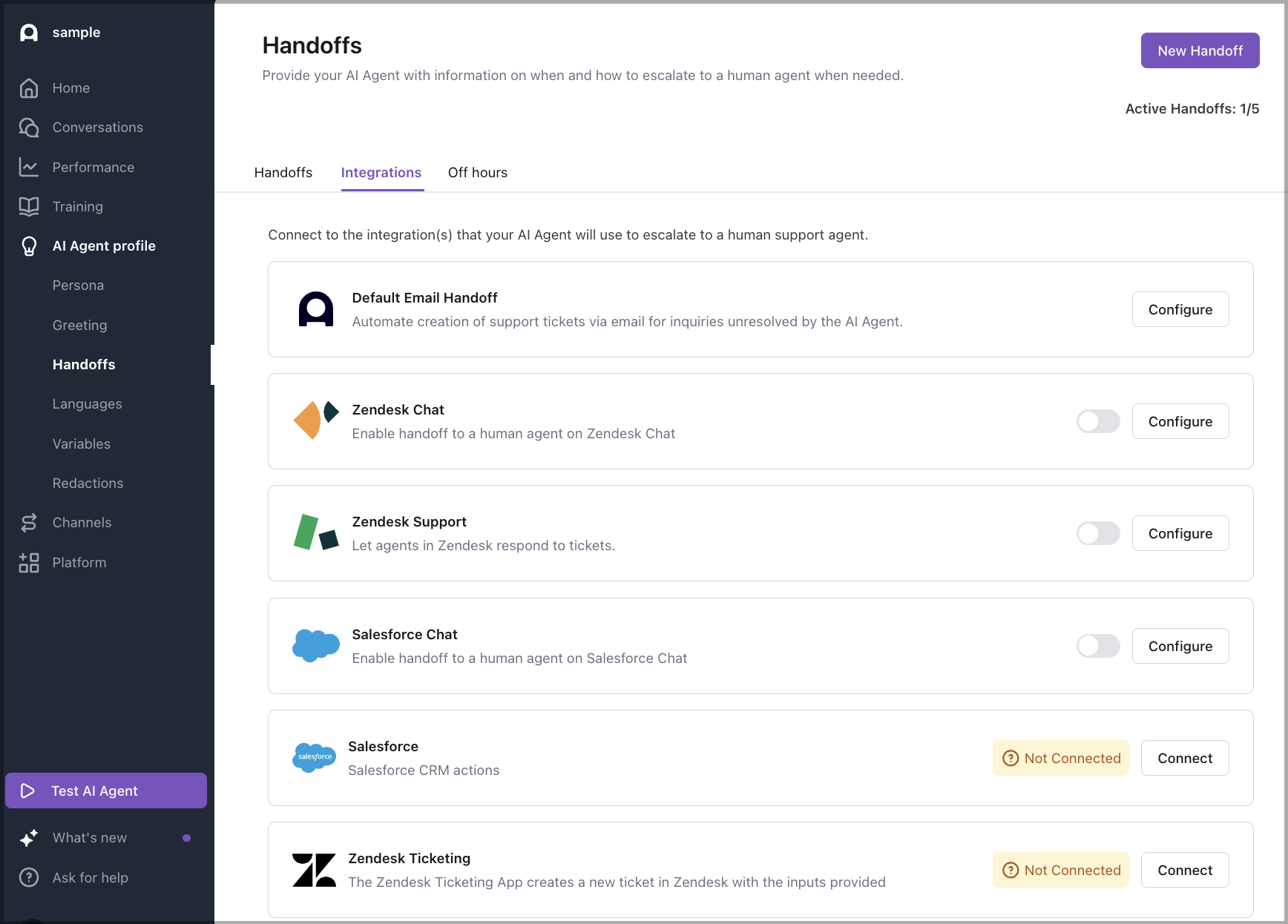 Handoff integrations