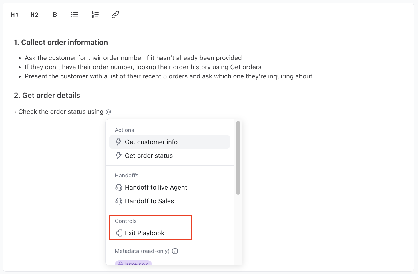 Playbooks: Insert an Exit