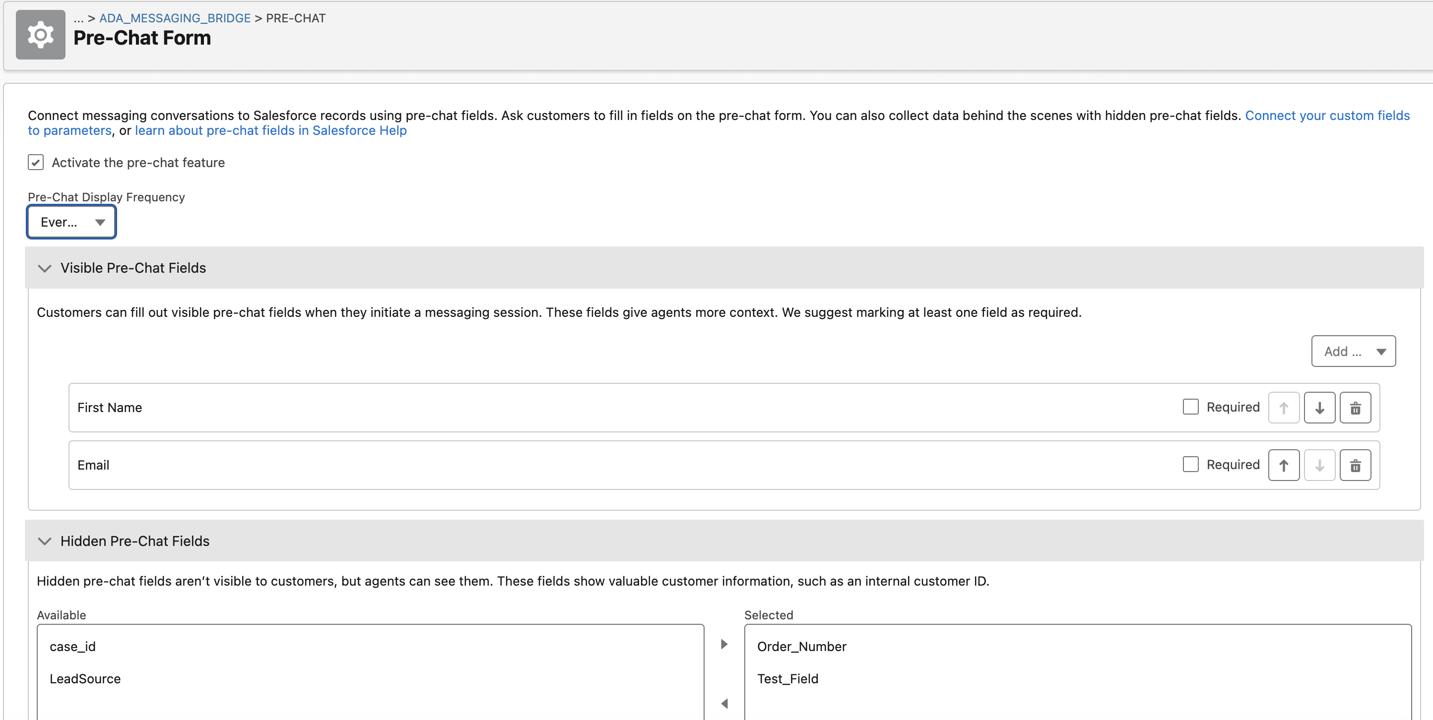 Pre-chat form configuration