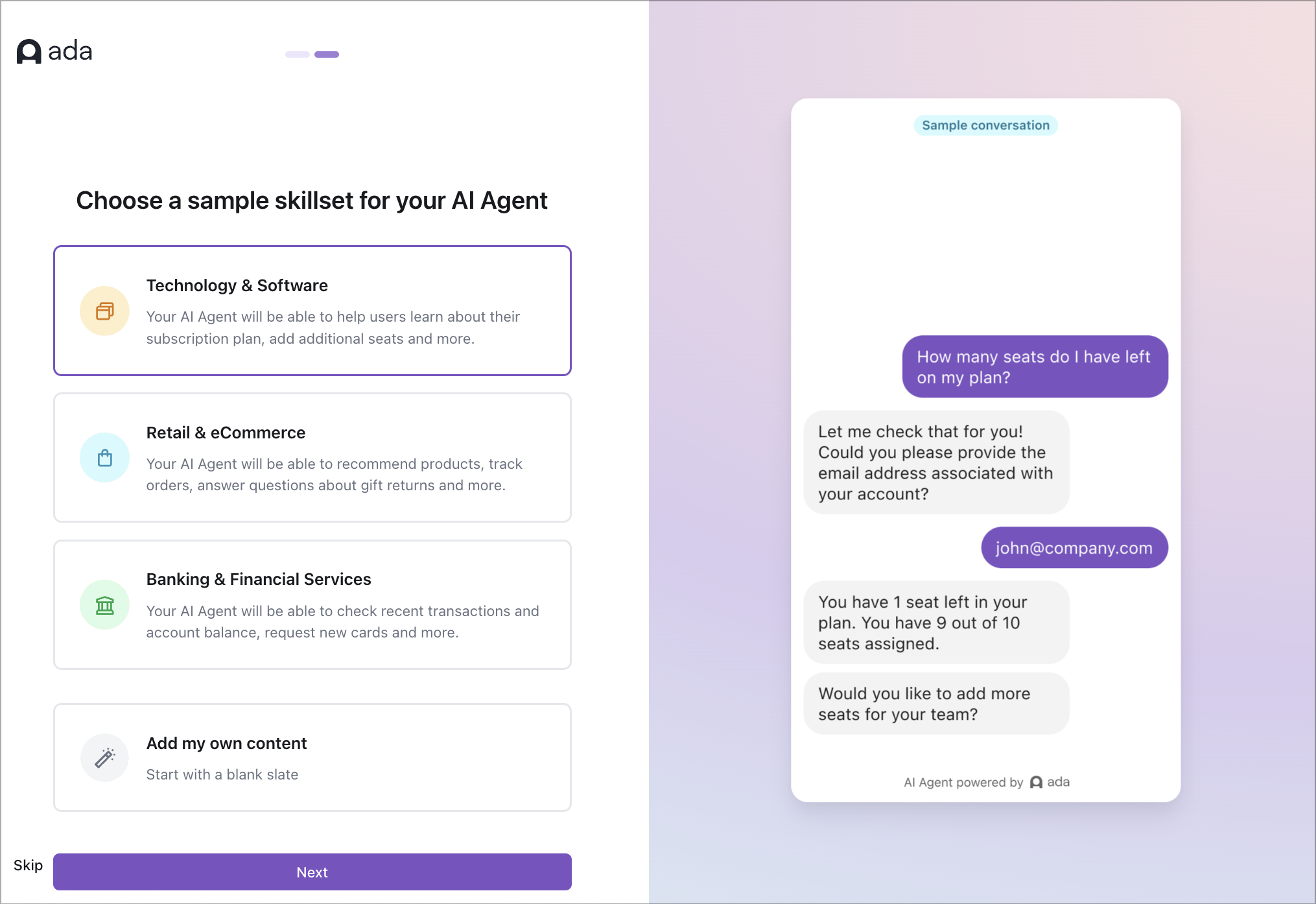 Choose your AI Agent's skillset