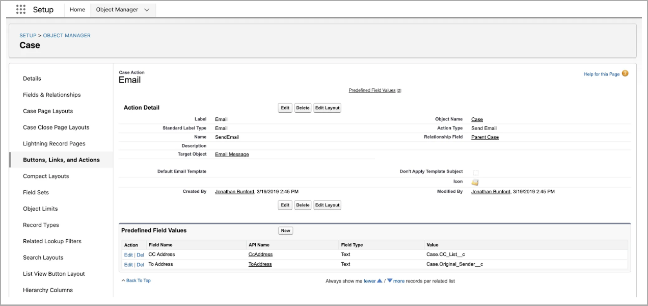 Predefined Field Values section