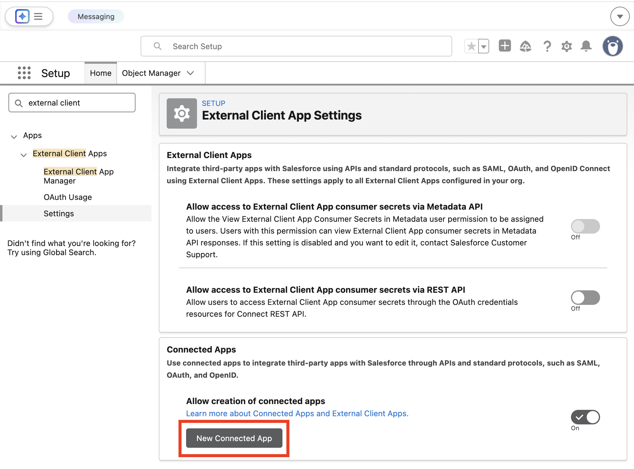 External Client App Settings