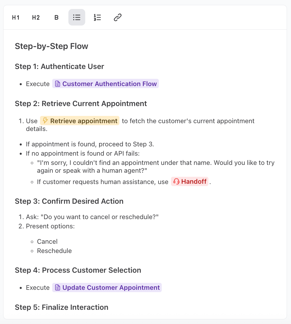 Example of a structured Playbook with linked steps