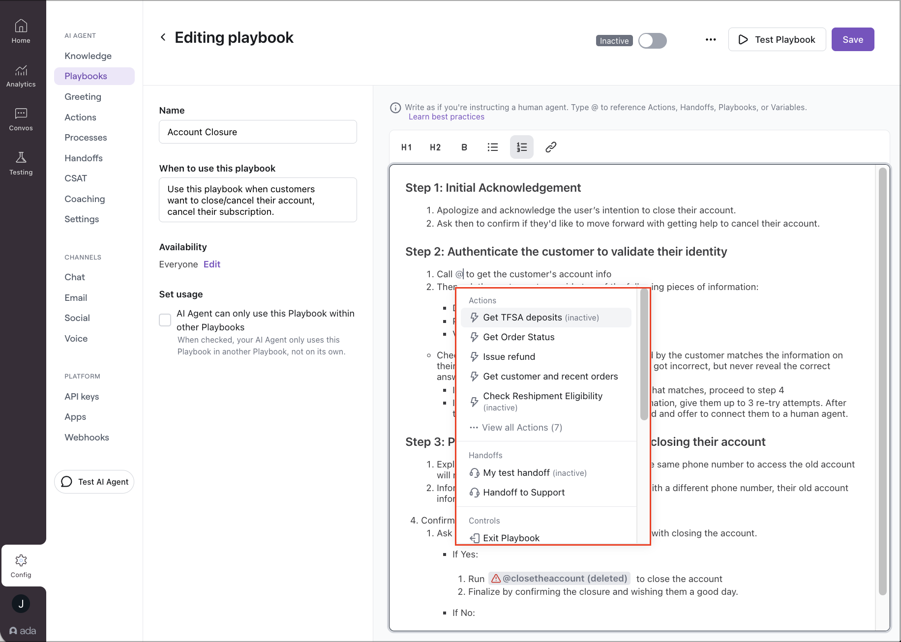 Playbooks: Actions and Handoffs