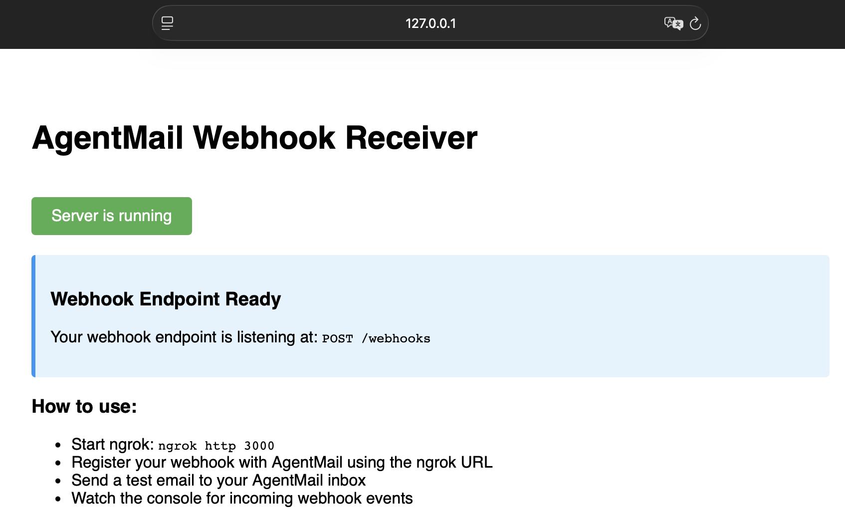 Webhook receiver status page