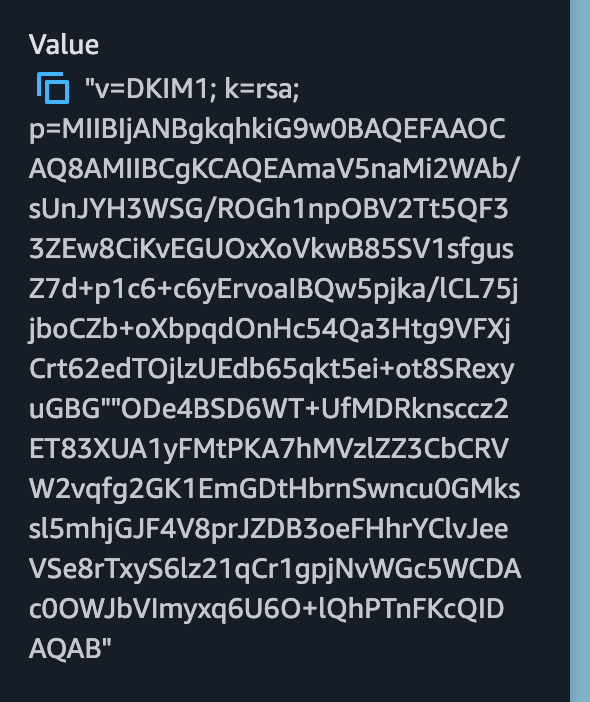 Correct Route 53 DKIM configuration with no space between quoted strings