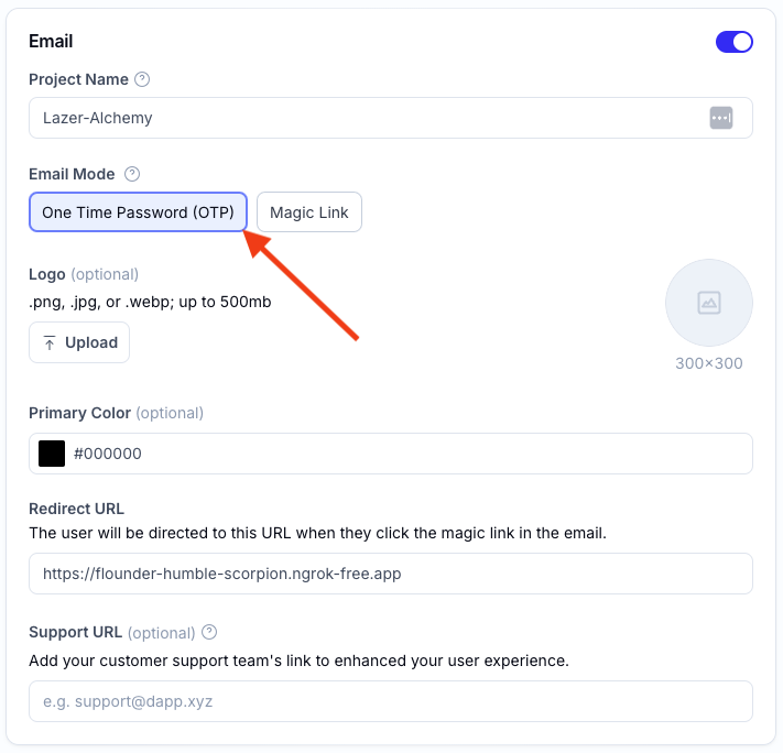 Email Mode OTP