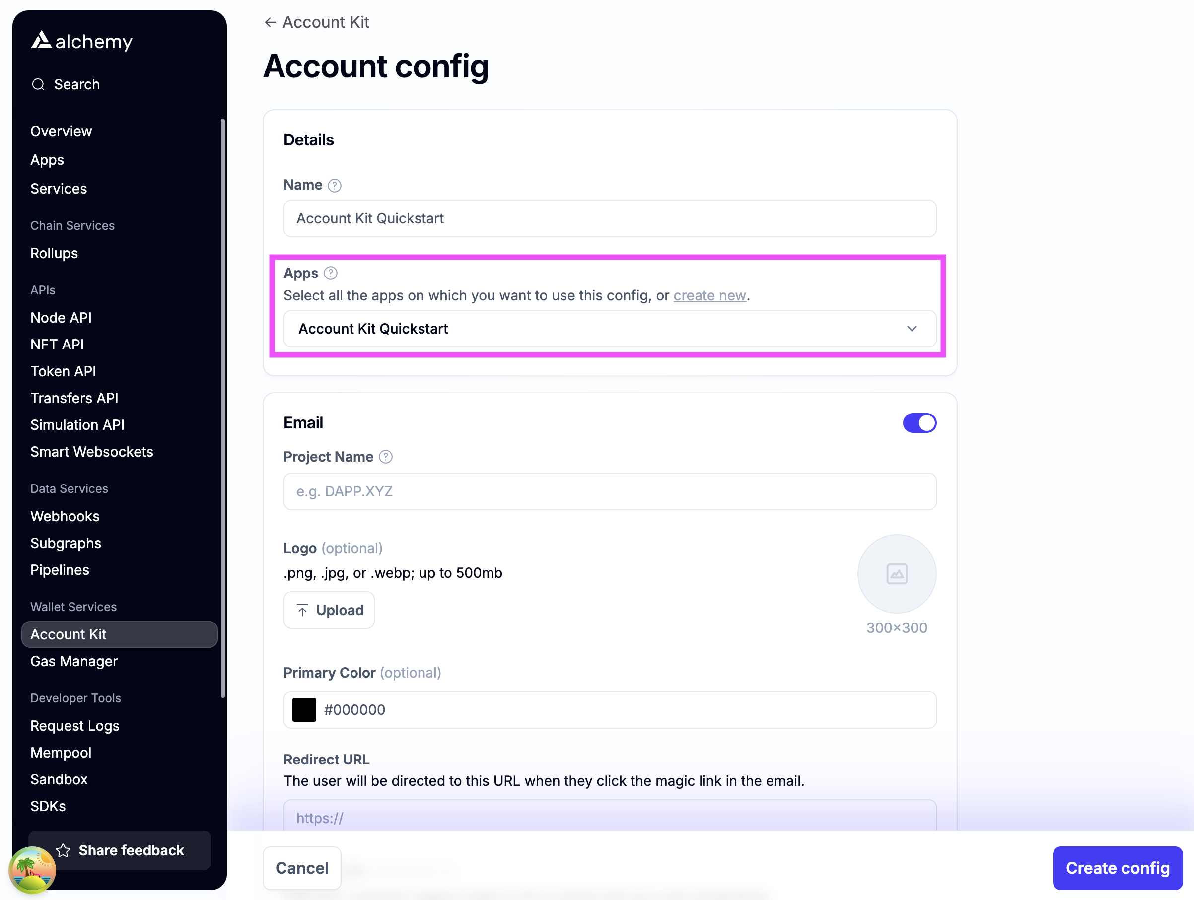 Apply your config to the app from the first step