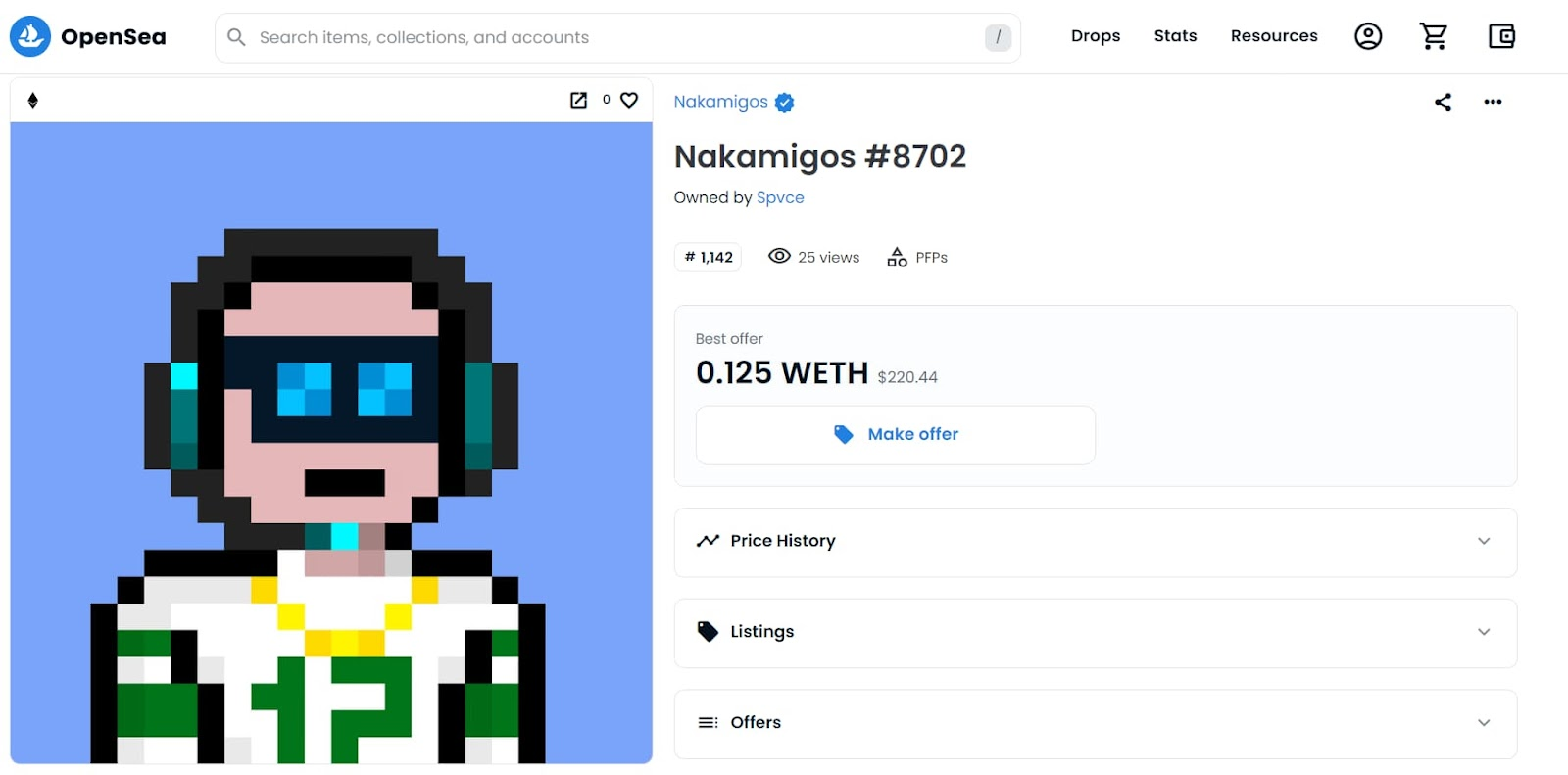 An item having the price history, listings, offers, etc.