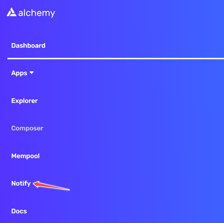 Notify tab of the Alchemy Dashboard