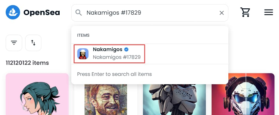 Search for the particular item and select it
