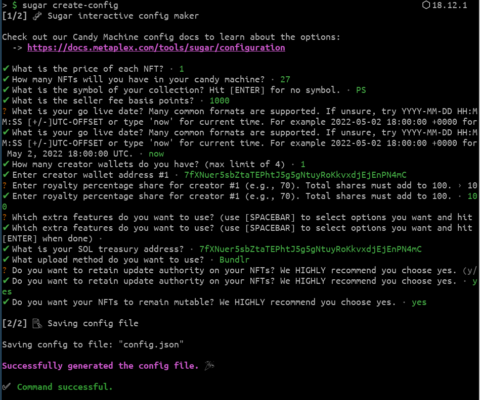 create-config Sample Configuration