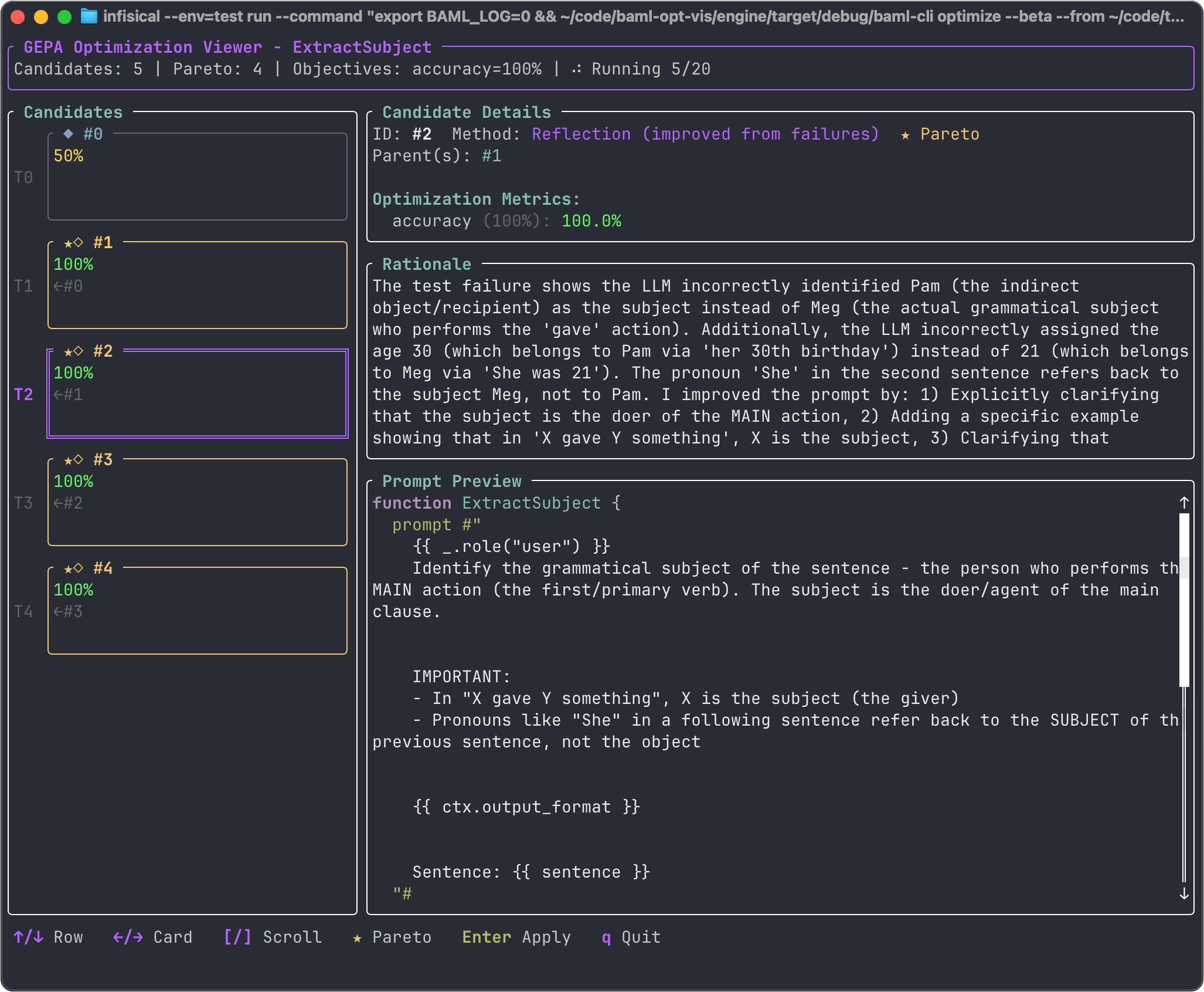 Screenshot of prompt optimization