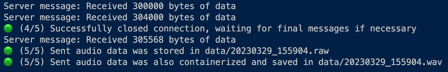 image of terminal showing message that websocket is receiving data