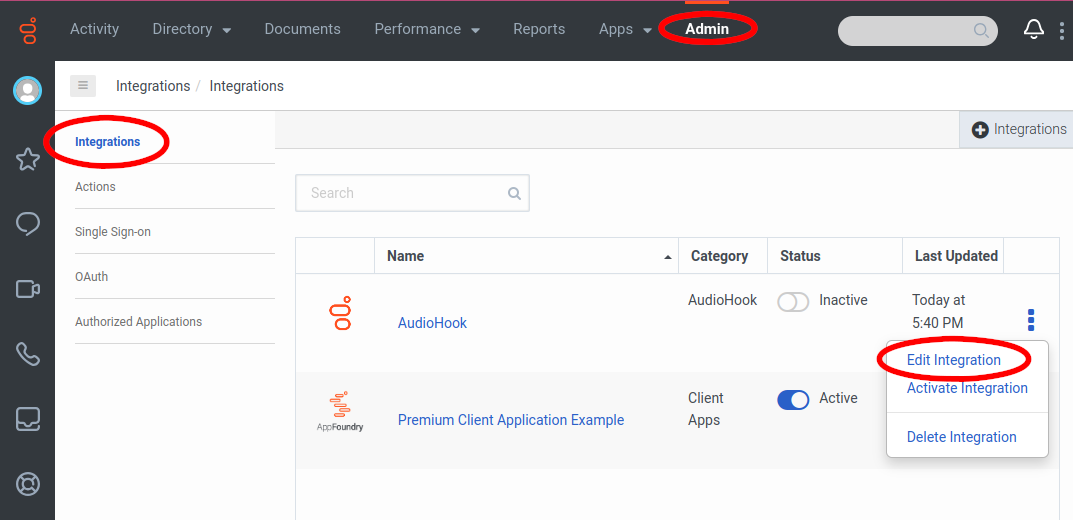 Choose Edit Integration from the menu