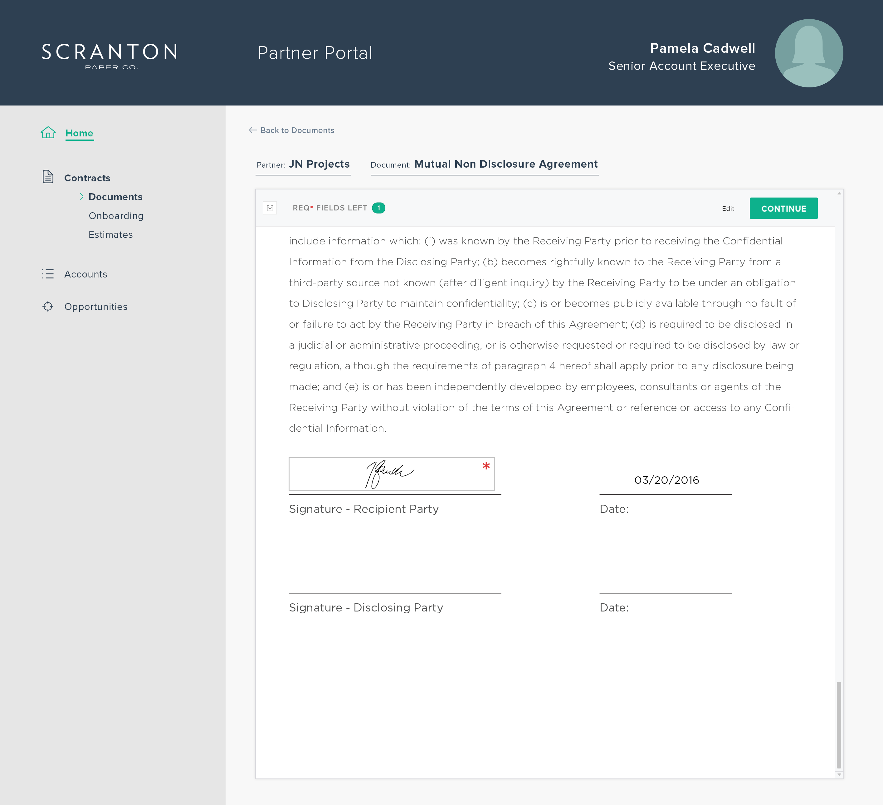 Shows the signature added to the personalized document