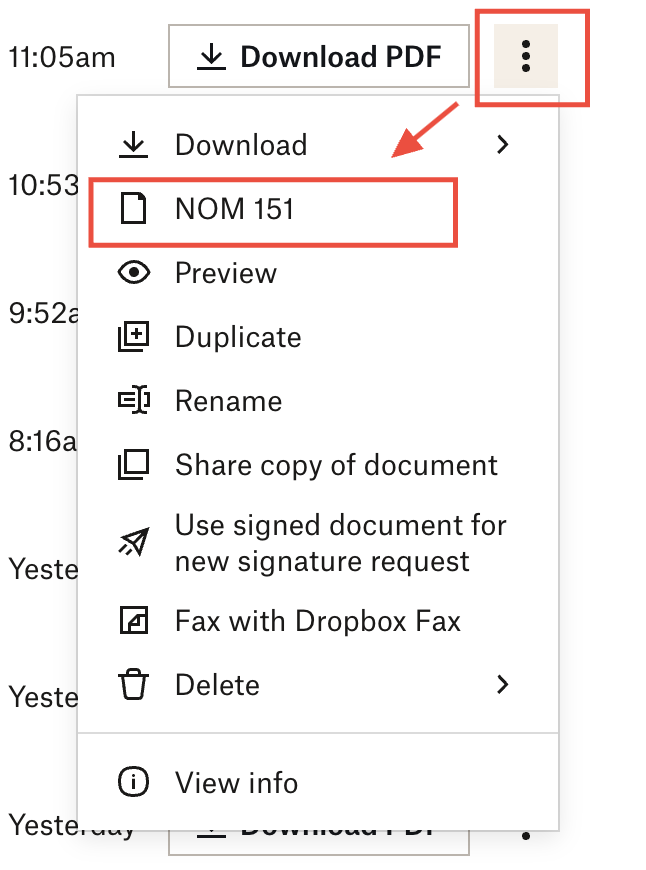 Image of NOM 151 cert in account UI