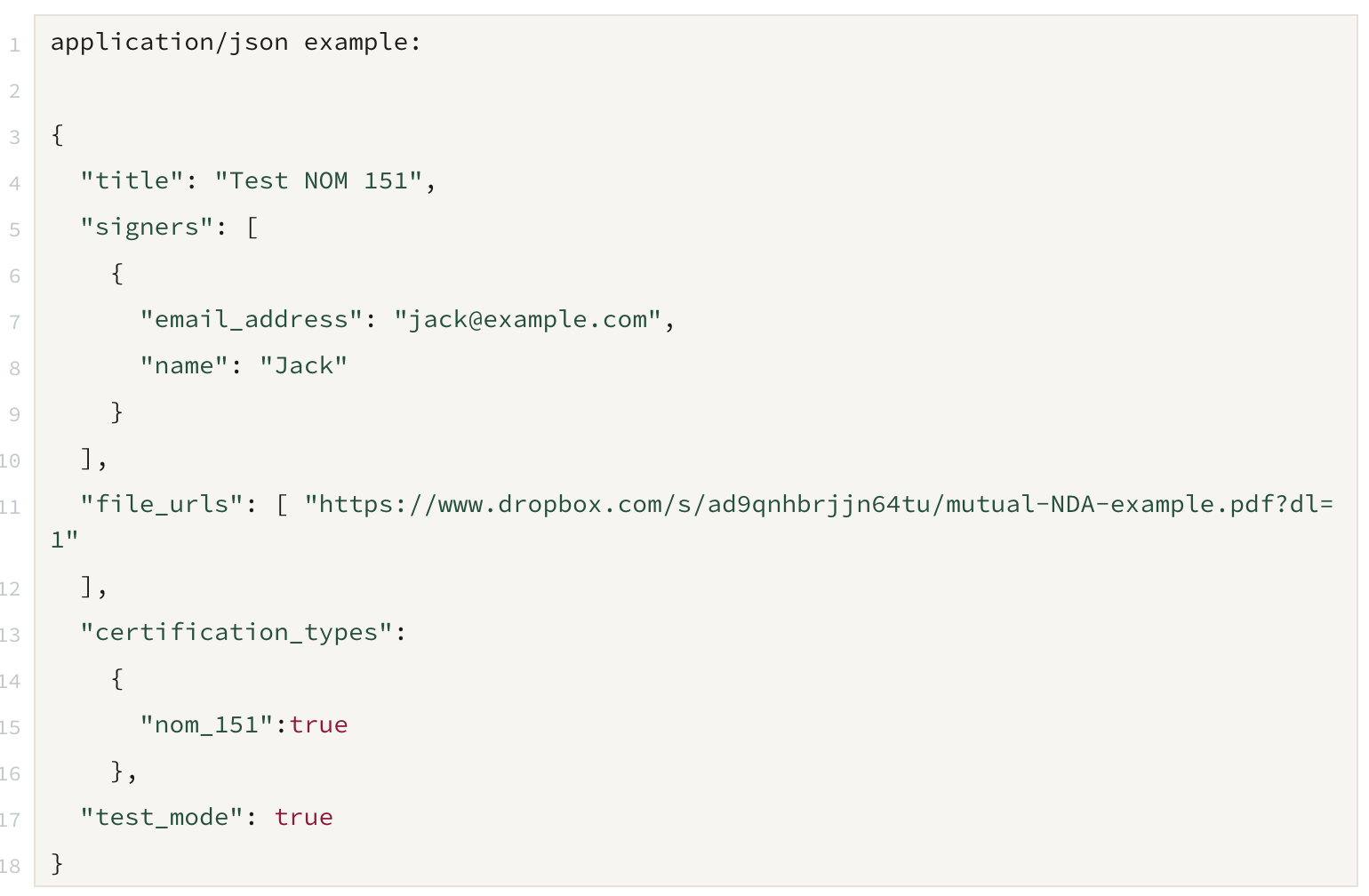 Image of application/json code example