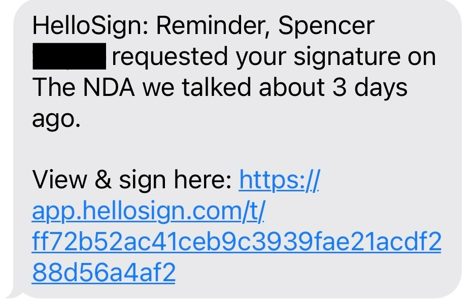 SMS delivery reminder text.