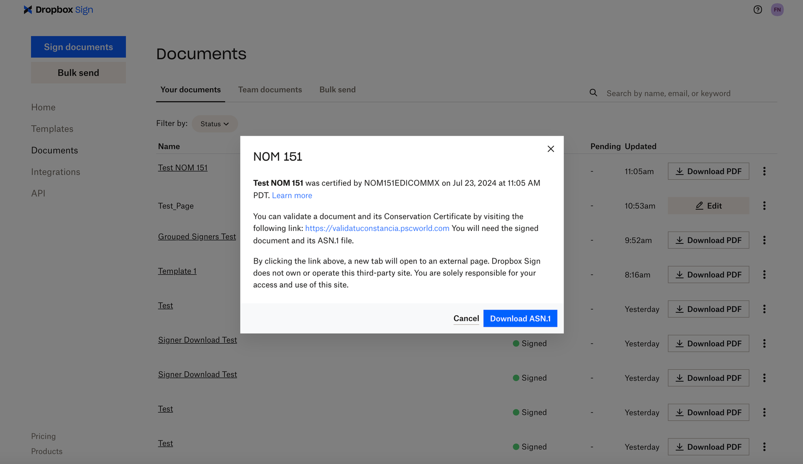 Image of NOM 151 option selected