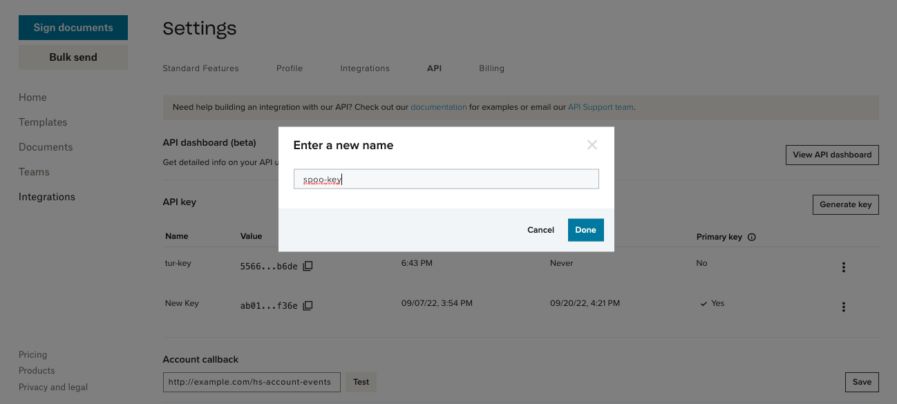 Screenshot showing a modal with the key being renamed.