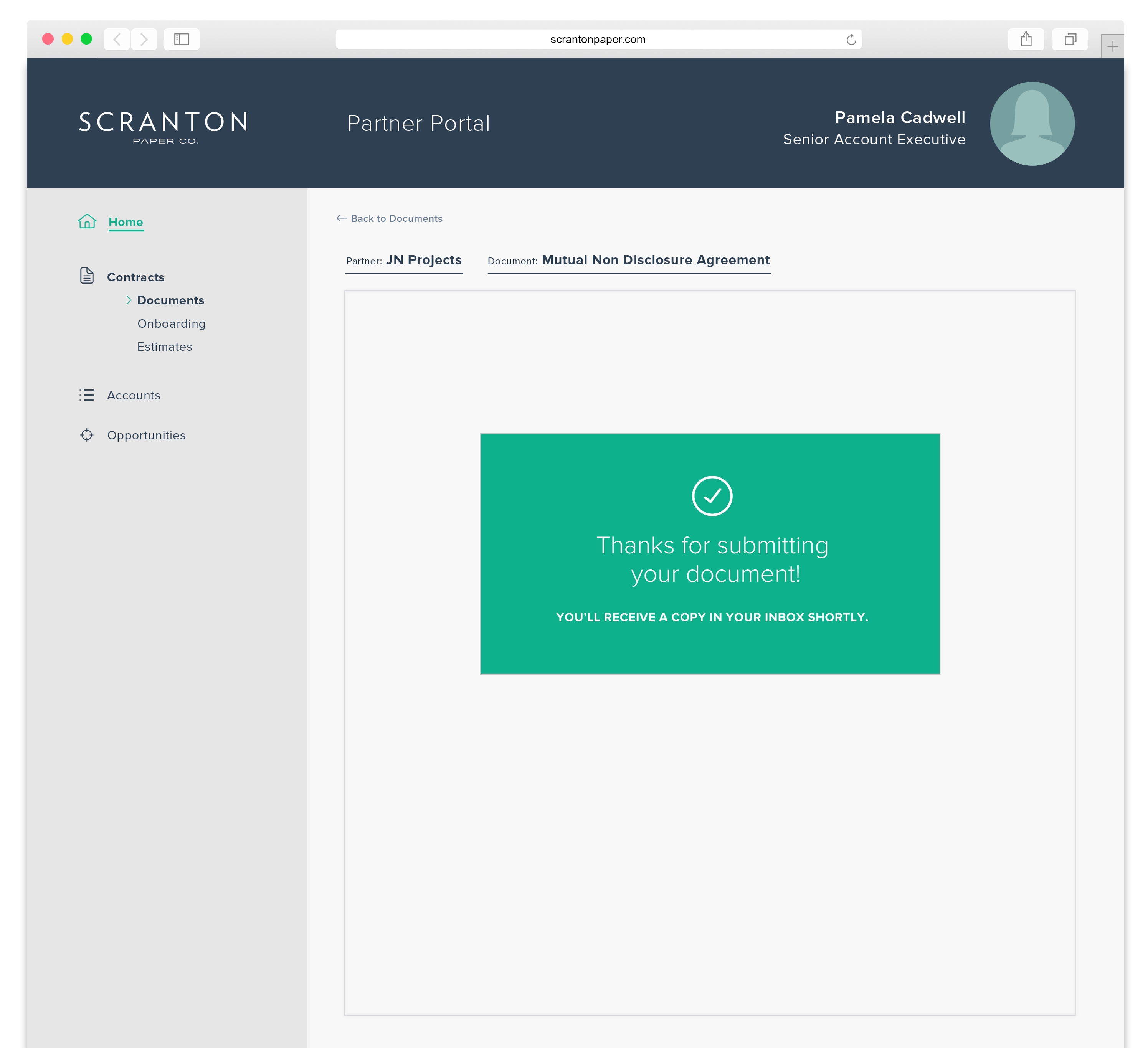 Shows the personalized page once signing is complete