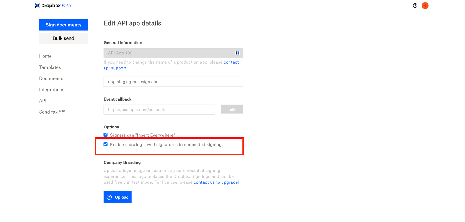 Edit API app details page