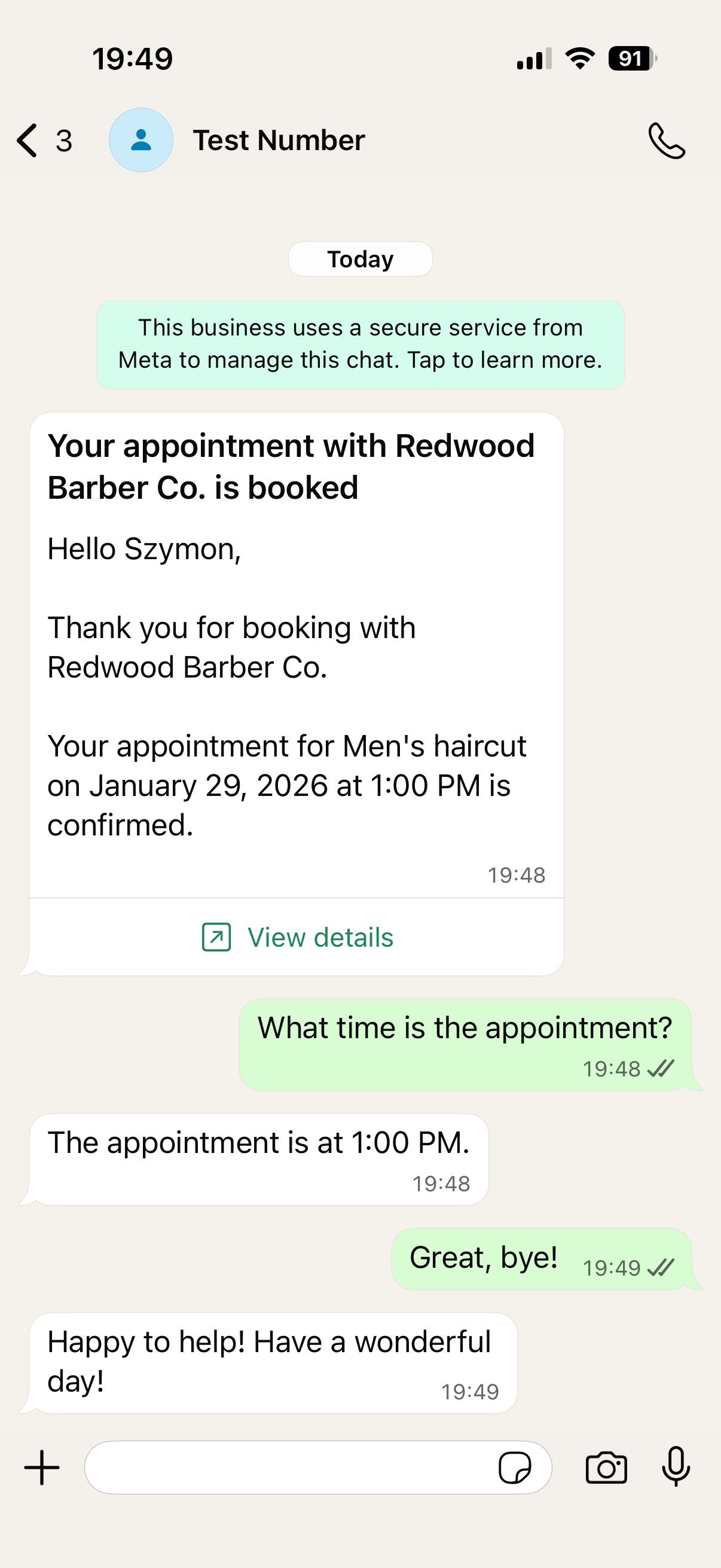 WhatsApp text conversation