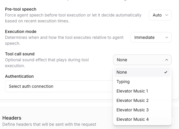 tool call sound dropdown