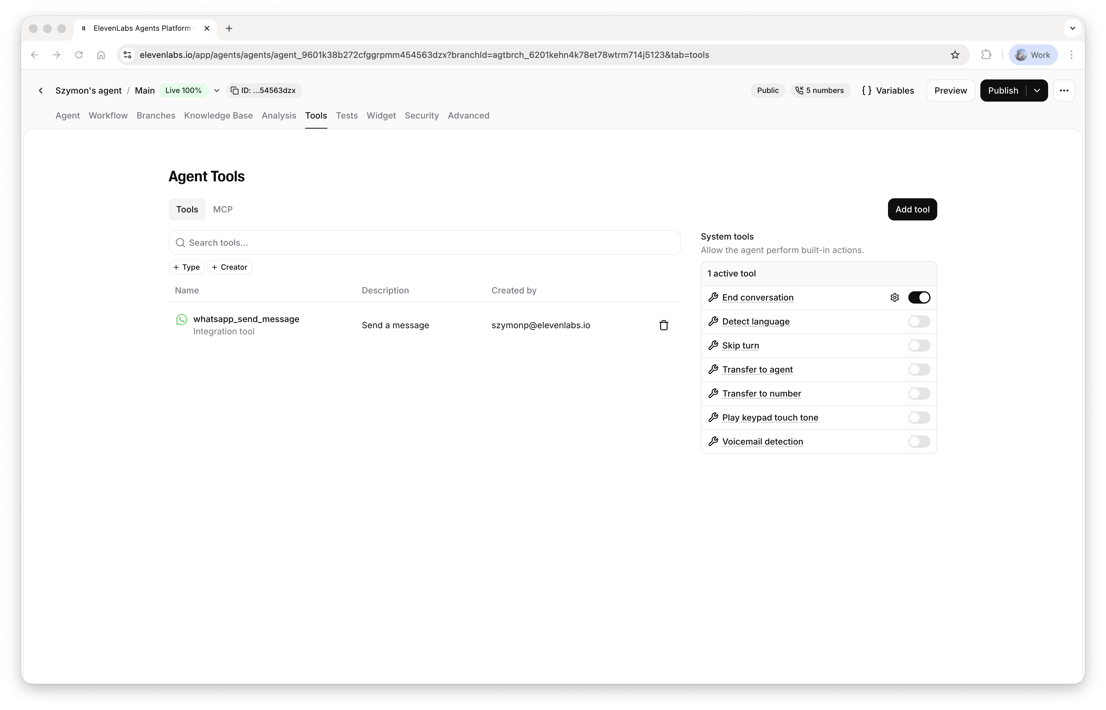 Agent configuration: tools