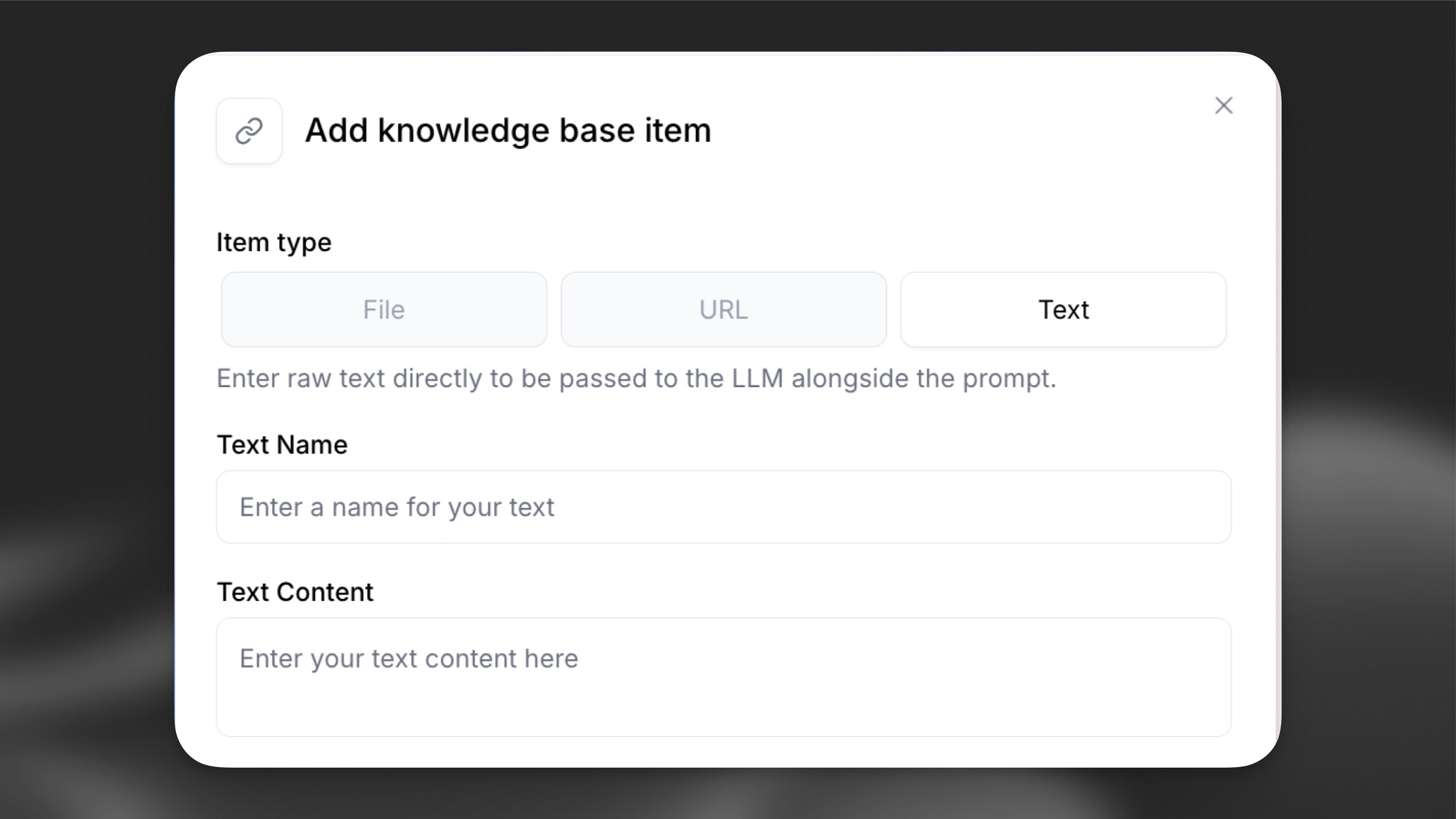 Text input interface where users can name and add custom
content