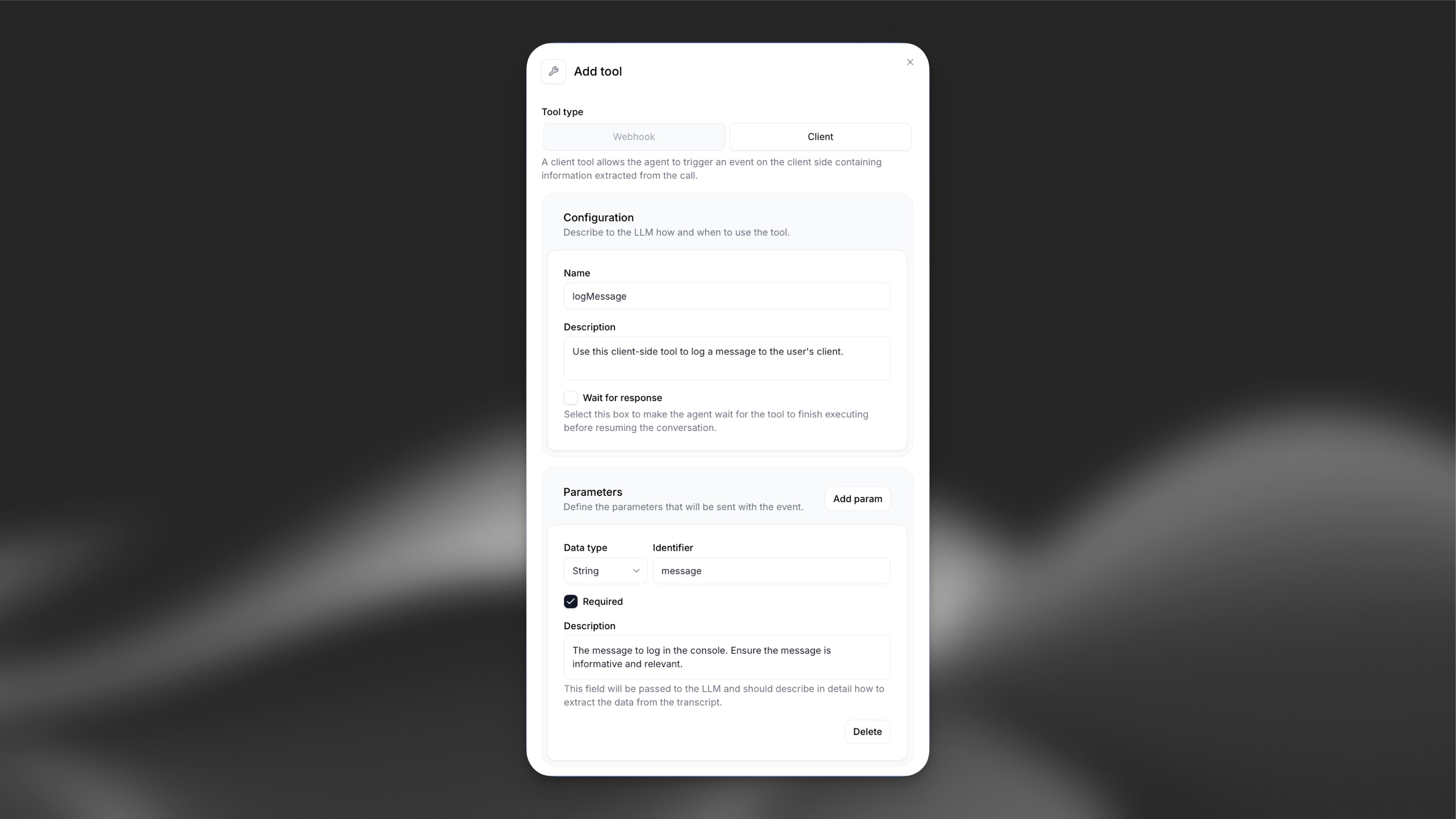 logMessage client-tool setup