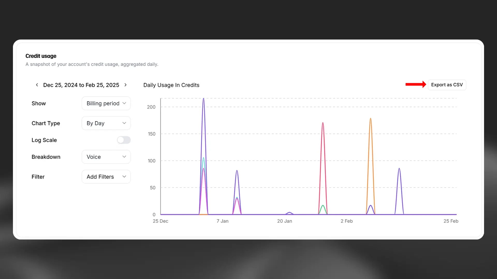 Export your usage data as CSV