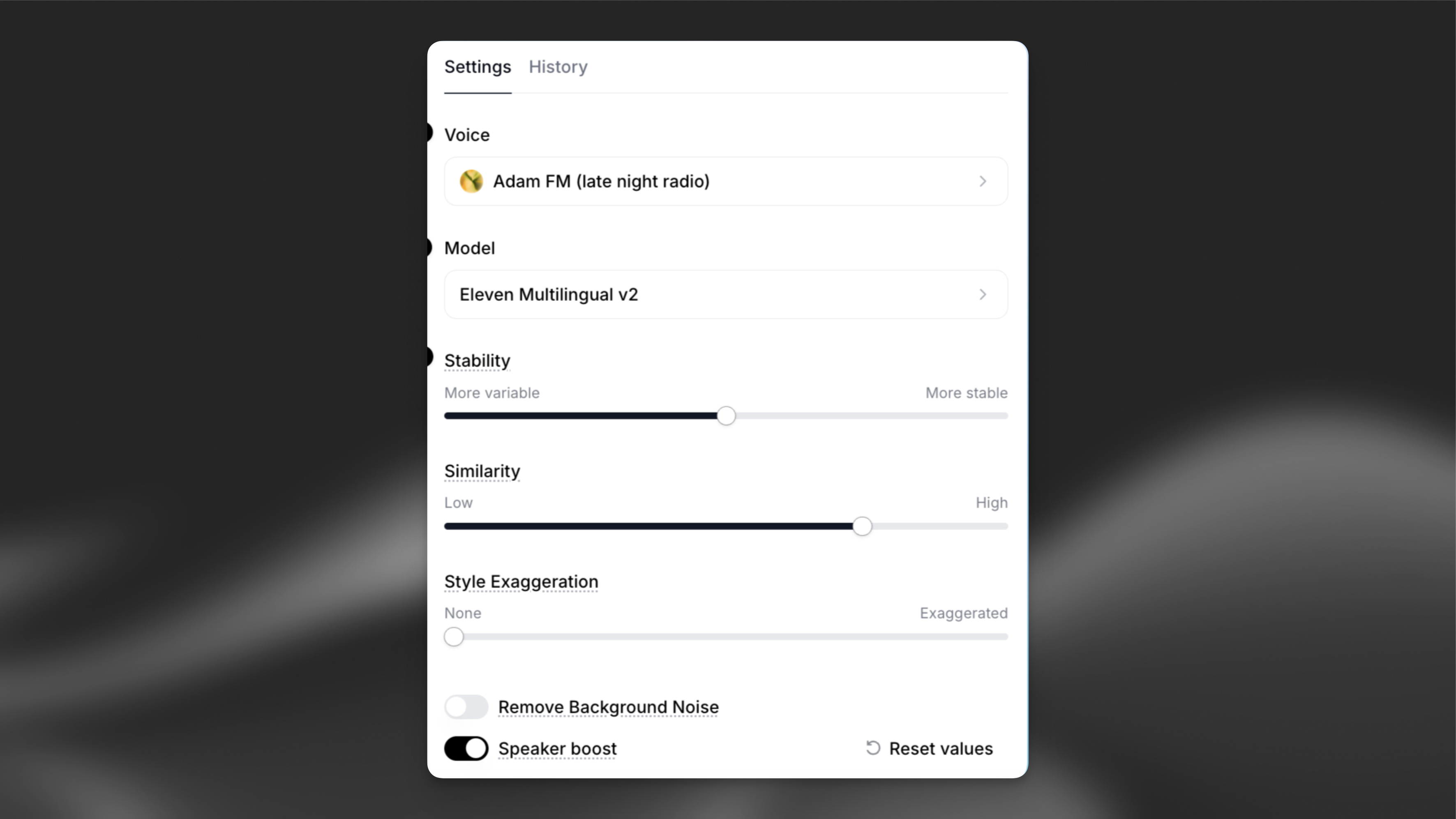 Voice changer settings
