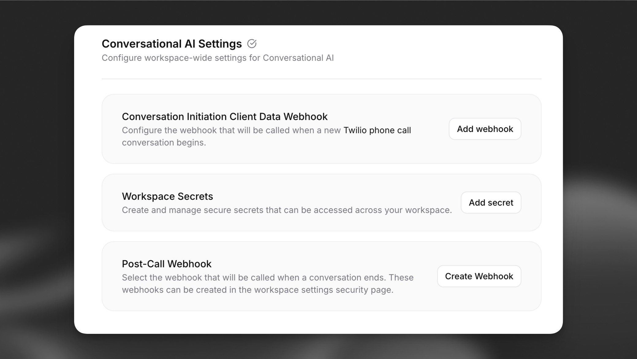 Post-call webhook settings
